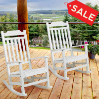 Flash Furniture 2-JJ-C14703-WH-GG Set of 2 Winston All-Weather Rocking Chair in White Faux Wood